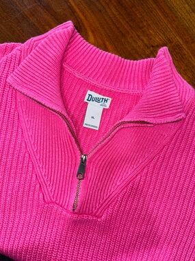 Duluth Trading Co, Hot Pink Half-Zip Ribbed Sweater, XL